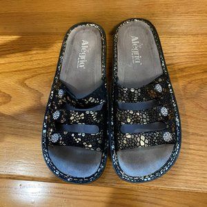 NEW Alegria Black and Silver mules with rhinestone adornment, Size 39